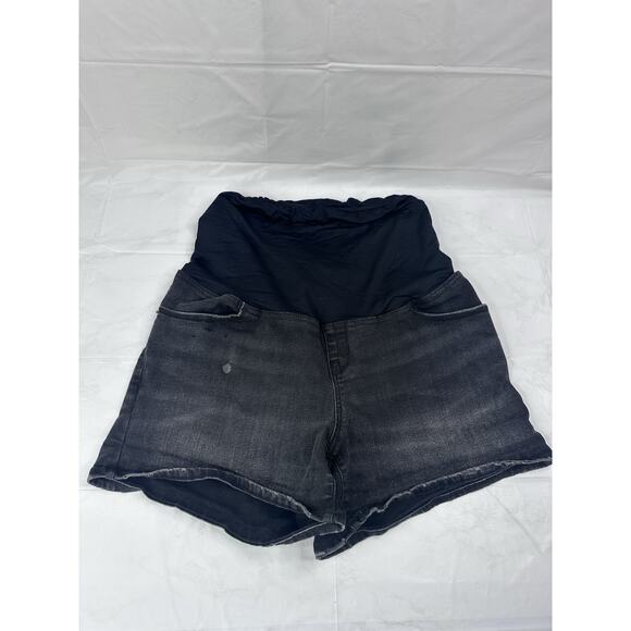 Isabel Maternity Midi Jean Shorts Size 14 Blue & Black Elastic Waist Lot Of 2 - Picture 2 of 8